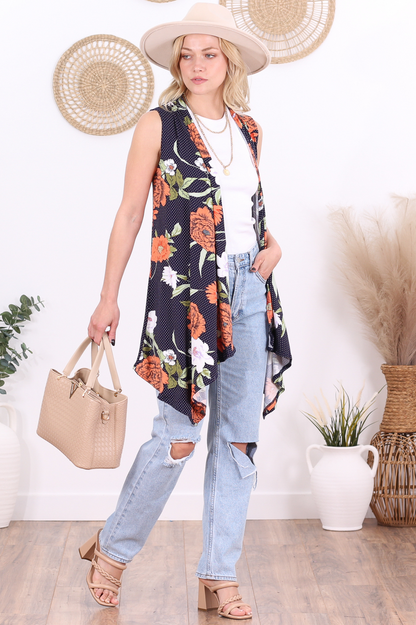 DT09 Floral Sleeveless Lightweight Cardigan Vest