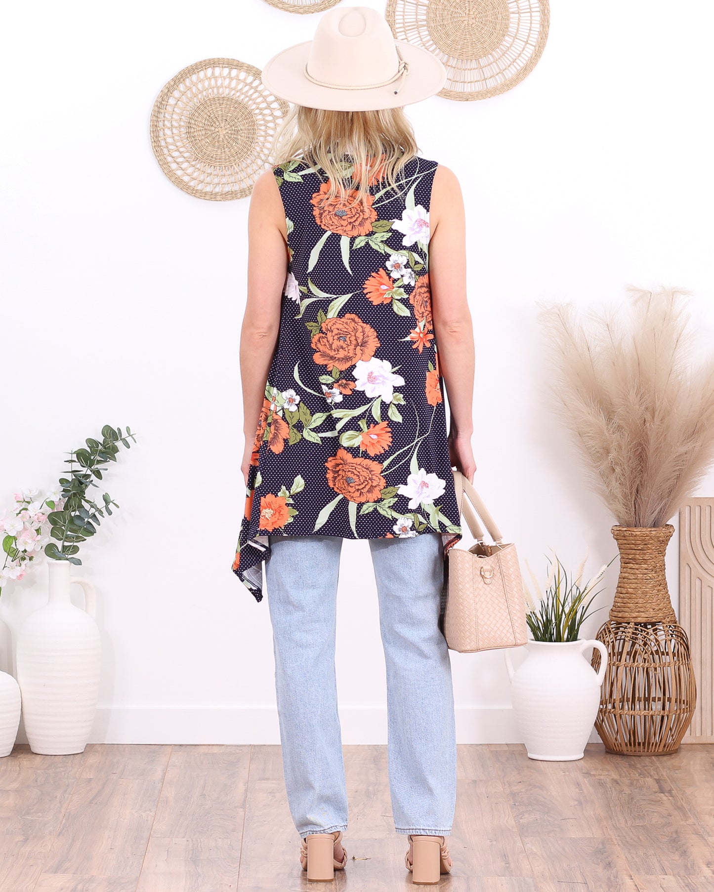 DT09 Floral Sleeveless Lightweight Cardigan Vest