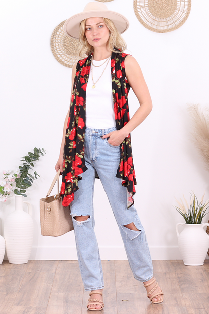 DT11 Floral Sleeveless Lightweight Cardigan Vest