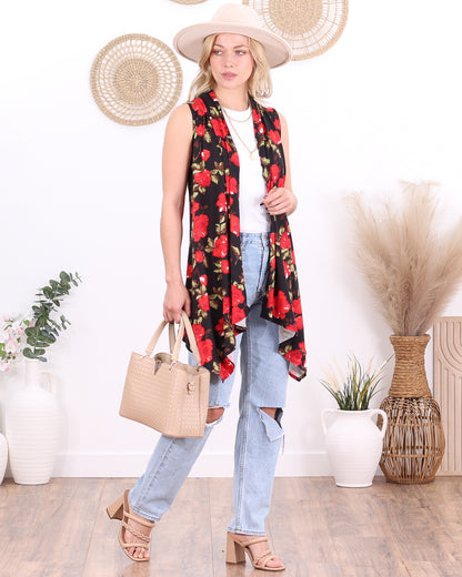 DT11 Floral Sleeveless Lightweight Cardigan Vest