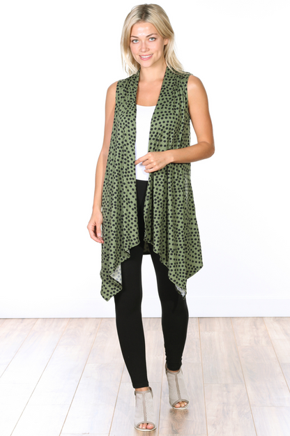 DT23 Polka Dot Sleeveless Lightweight Cardigan Vest