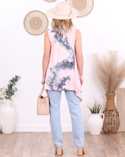 DT36 Tie Dye Sleeveless Lightweight Cardigan Vest