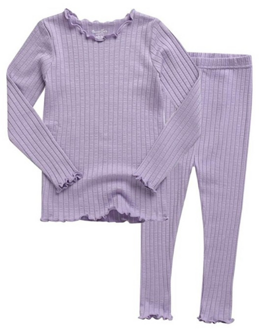 Light Purple Shirring Long Sleeve Pajamas