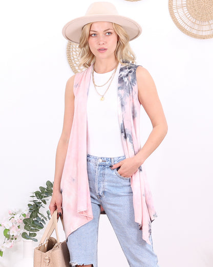 DT36 Tie Dye Sleeveless Lightweight Cardigan Vest