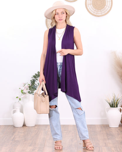 Eggplant Sleeveless Lightweight Cardigan Vest