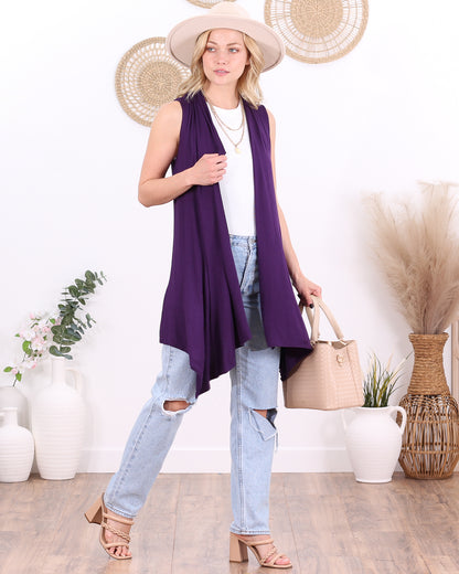 Eggplant Sleeveless Lightweight Cardigan Vest