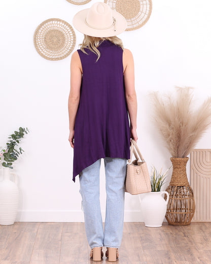 Eggplant Sleeveless Lightweight Cardigan Vest