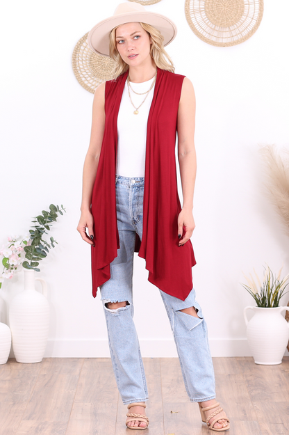 Burgundy Sleeveless Lightweight Cardigan Vest