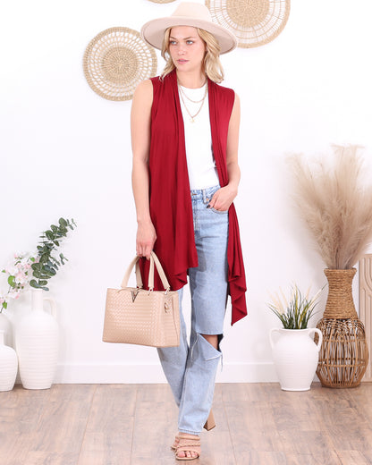 Burgundy Sleeveless Lightweight Cardigan Vest