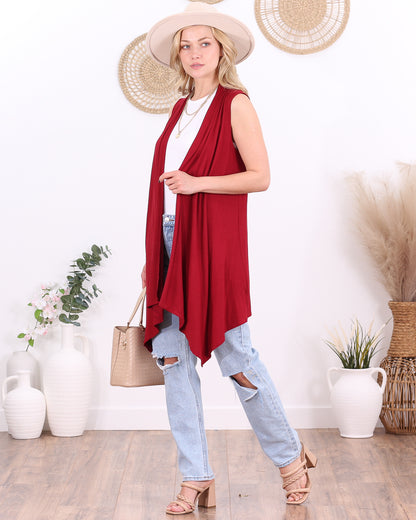 Burgundy Sleeveless Lightweight Cardigan Vest