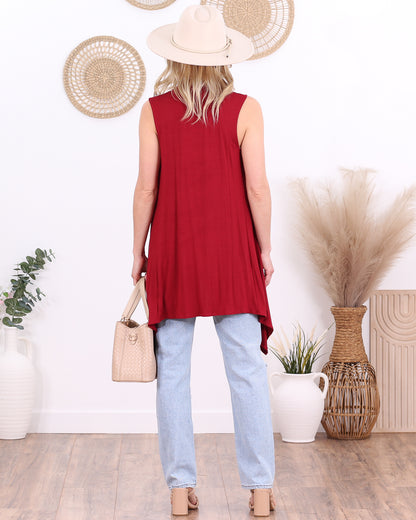 Burgundy Sleeveless Lightweight Cardigan Vest