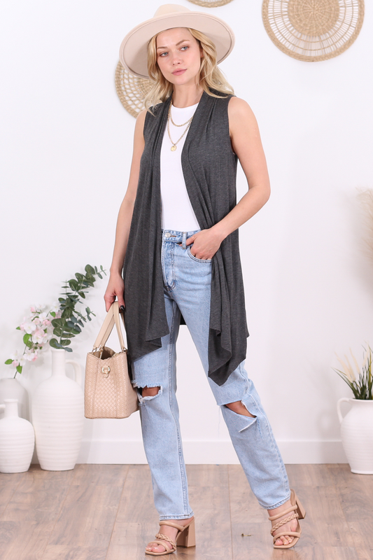 Charcoal Sleeveless Lightweight Cardigan Vest