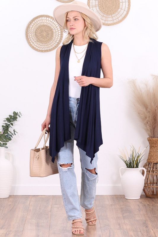 Navy Sleeveless Lightweight Cardigan Vest