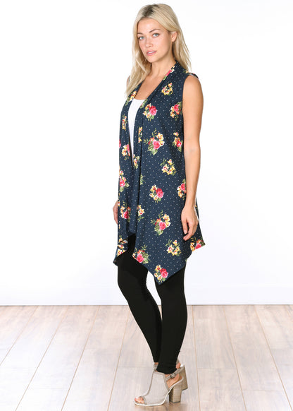 DT33 Floral Sleeveless Lightweight Cardigan Vest