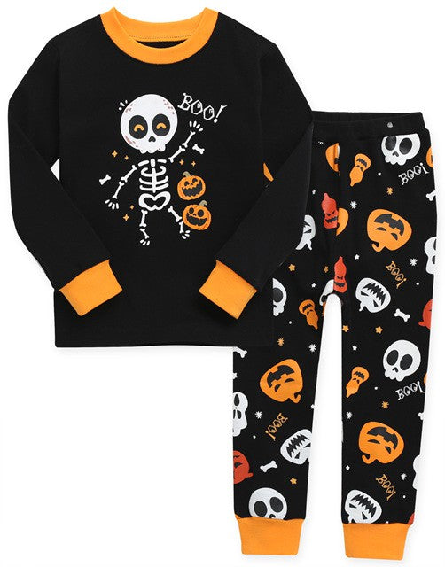 Orange Dancing Skull Long Sleeve Pajamas