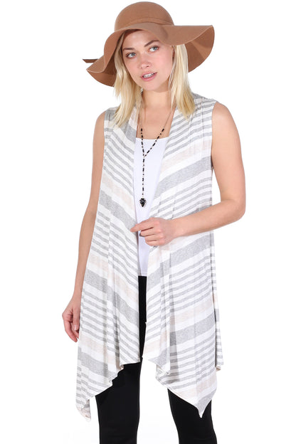 ST109 Striped Sleeveless Lightweight Cardigan Vest - FINAL SALE