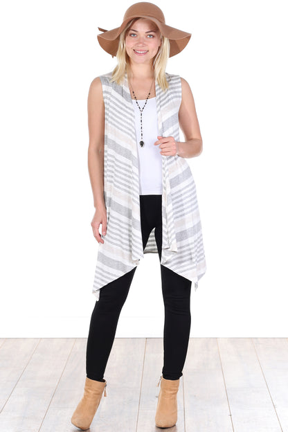 ST109 Striped Sleeveless Lightweight Cardigan Vest - FINAL SALE