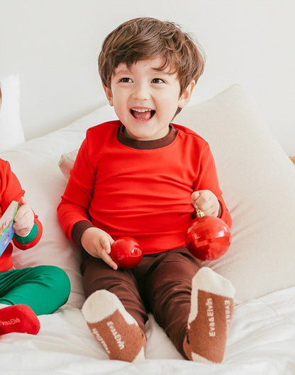 Conjunto de pijama de manga larga diario rojo/marrón 