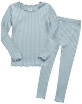 Light Blue Shirring Long Sleeve Pajamas