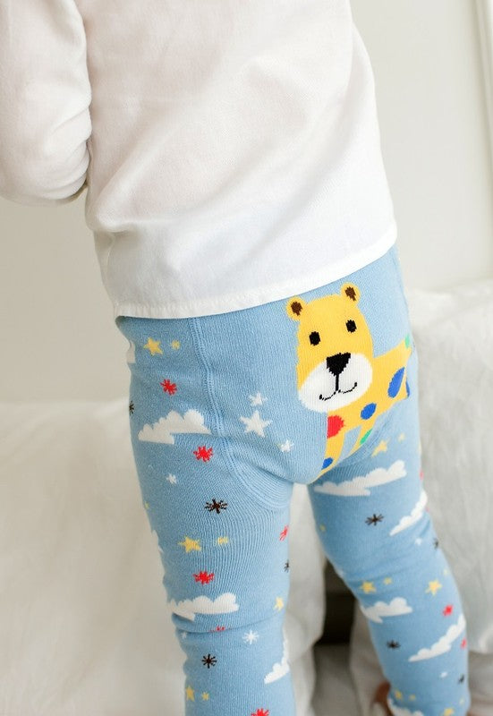 Light Blue Bear Printed Baby Leggings